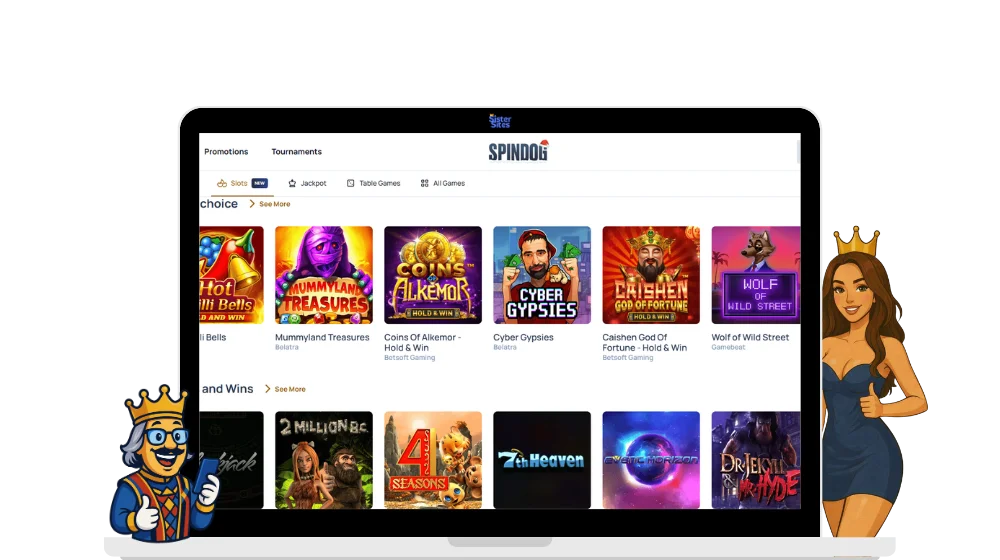 Spindog casino game lobby on a desktop computer screen